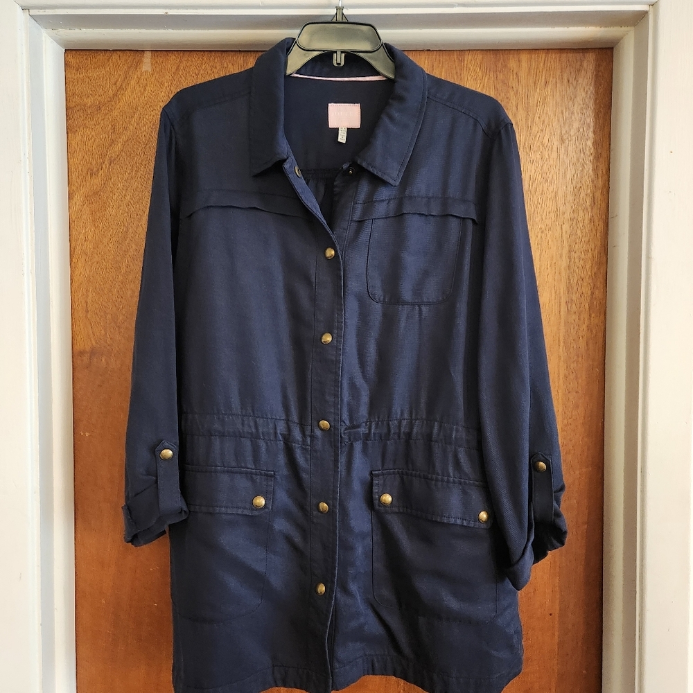 Joules Cassidy Jacket Size 12 Navy Blue Utility Brass Lightweight Shacket
